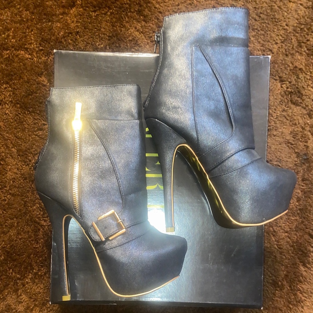 Paper Fox Black and Gold Heeled Ankle Boots